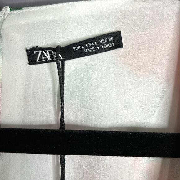 Zara Pink and Orange Floral Puff Sleeve Dress Sweetheart Neckline Size Large - Picture 4 of 8